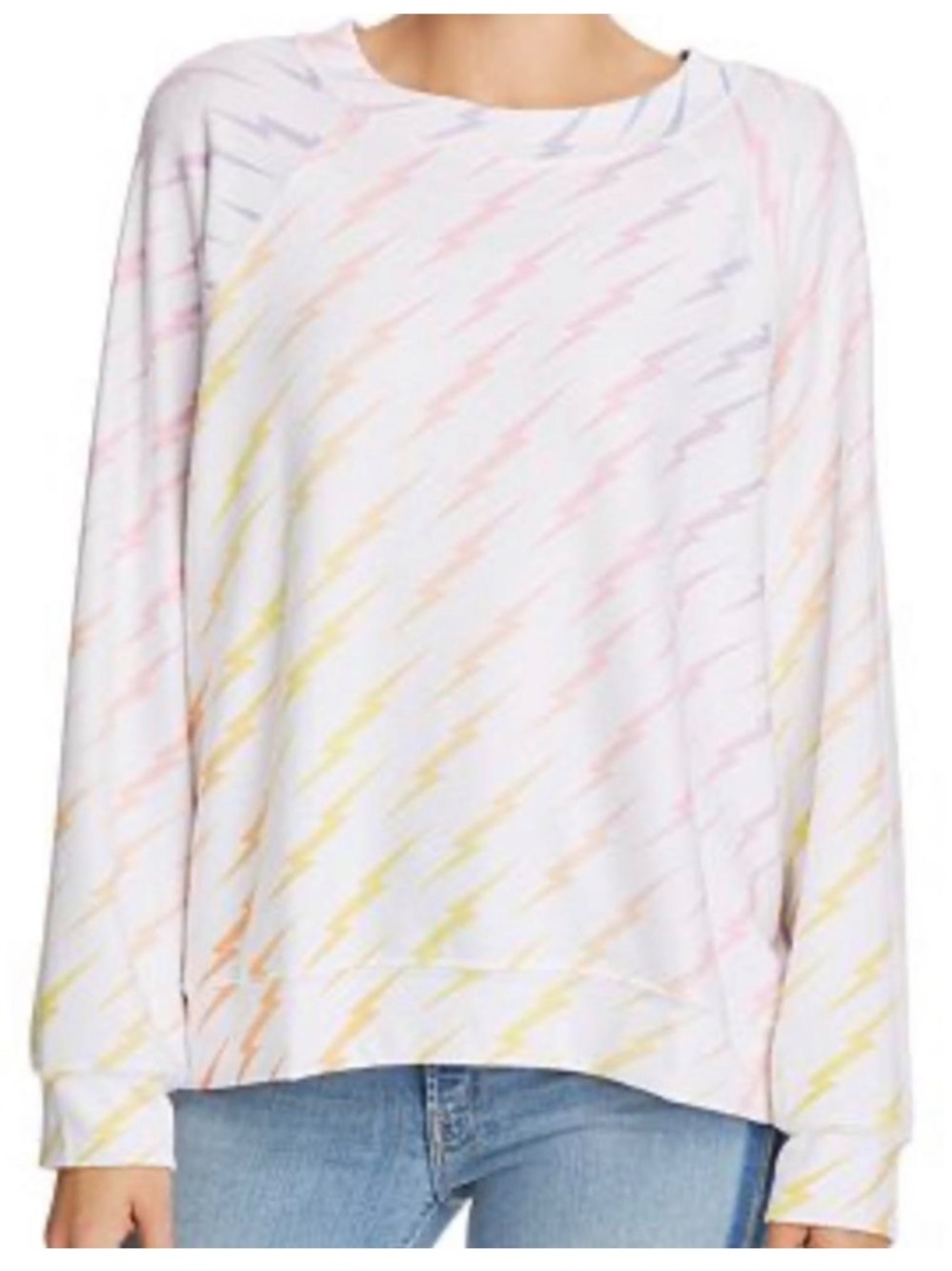 NWT WILDFOX THUNDERBOLT CREWNECK SWEATER, SIZE LARGE, MULTI